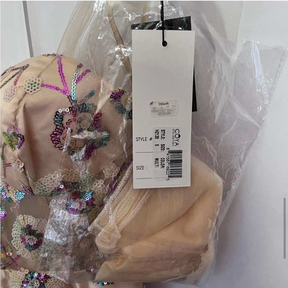 $219 MSRP Coya Collection Women's Size S Sequin Dress Fit Flare Nude Cut Out